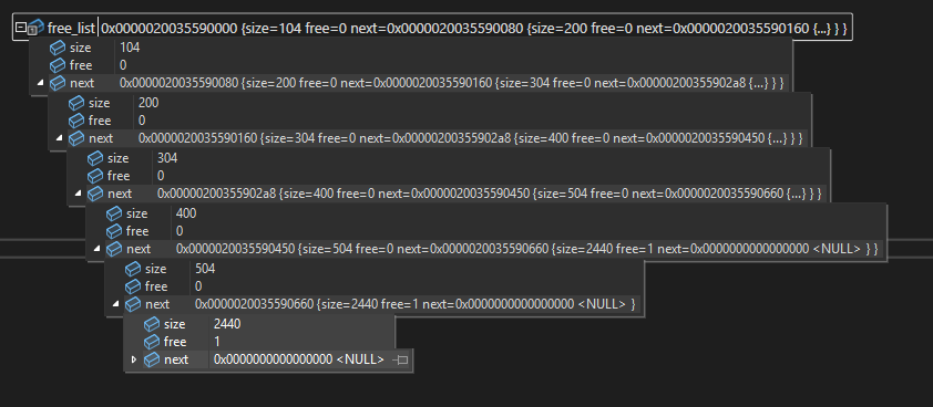 (ex. 6 - linked list in debug mode)