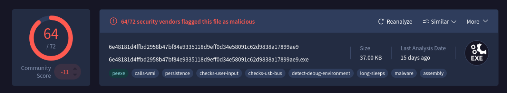(ex. 3 - VirusTotal result)