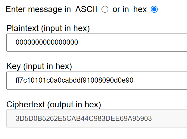 (ex. 16 - Encrypting all zeroes - CryptTool result)