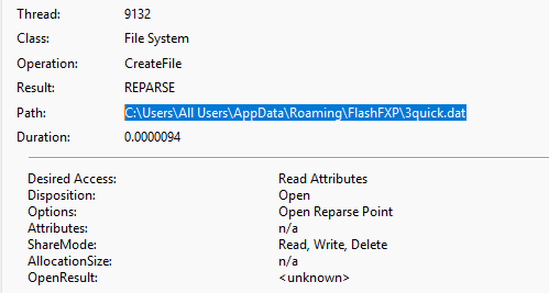 (ex. 7 - Trying to access 3quick.dat, FlashFXP data file)