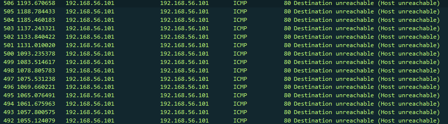 (ex. 14 - ICMP Type 3 code 1 packets in Wireshark)