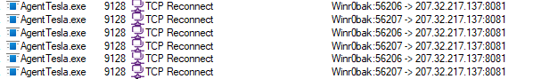 (ex. 13 - TCP traffic in Procmon)