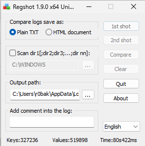 (ex. 2 - creating registry baseline with regshot)