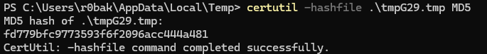 (ex. 4 - generating MD5 hash of the tmpG29 file)